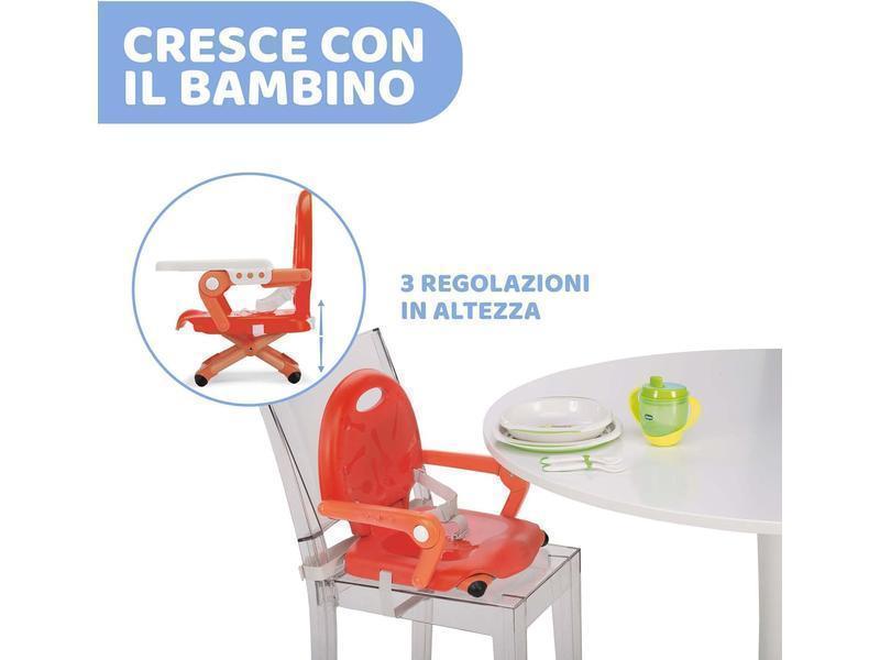 Chicco Pocket Snack Alzador de Silla para Niños para Comer, Apto de 6 Meses hasta 3 Años (15 kg), Trona de Viaje Portátil y Ajustable para Bebés, Compacta y con Bandeja Desmontable - Rojo