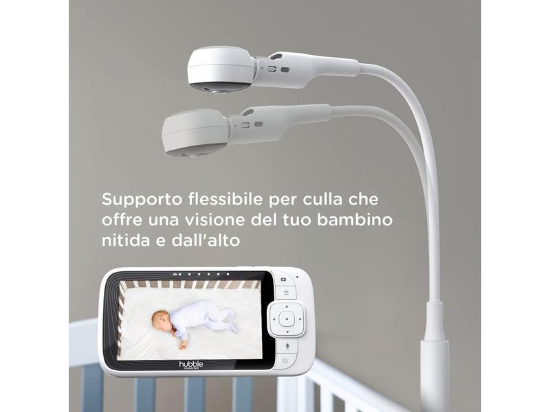Hubble Connected Nursery Pal SkyView Vigilabebes con Camara, Pantalla de 5 pulgadas, soporte para cuna, luz nocturna, visión nocturna, sensor de temperatura ambiente y aplicación de teléfono