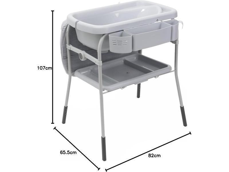 Chicco Cuddle & Bubble Bañera Bebé Ergonómica con Patas y Cambiador con Acolchado y Suave Reductor, Altura Regulable, Cierre Compacto, Organizador, 2 Ruedas, Grey Melange, Máx 11 Kg