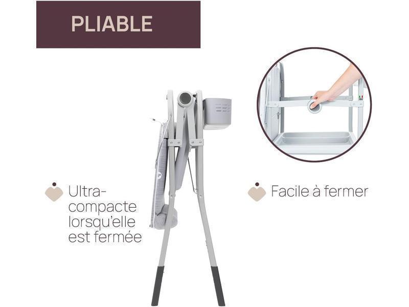 Chicco Cuddle & Bubble Bañera Bebé Ergonómica con Patas y Cambiador con Acolchado y Suave Reductor, Altura Regulable, Cierre Compacto, Organizador, 2 Ruedas, Grey Melange, Máx 11 Kg