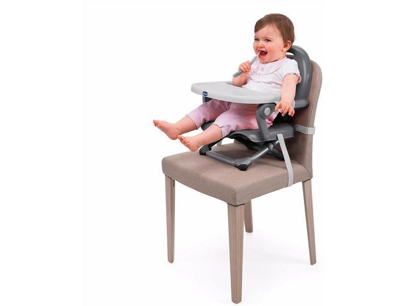 Chicco Pocket Snack Alzador de Silla para Niños para Comer, Apto de 6 Meses hasta 3 Años (15 kg), Trona de Viaje Portátil y Ajustable para Bebés, Compacta y con Bandeja - Gris (Dark Grey)