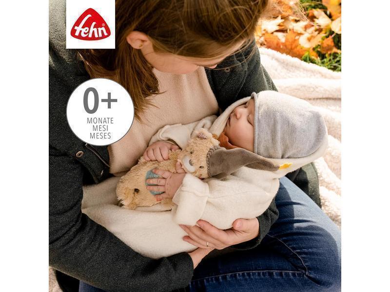 Fehn caja de música oso nana bebé - peluche con suave melodía de nana "La nana de Mozart" - juguete para bebés para llevar y para casa - juguete musical para bebés y niños pequeños