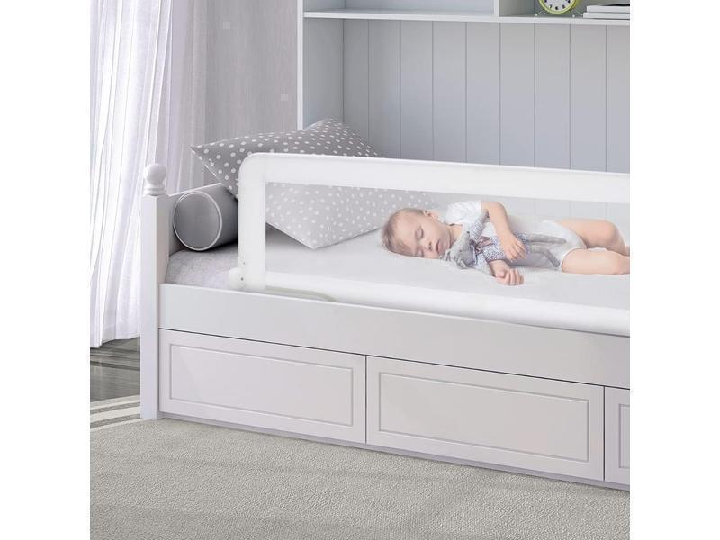 Asalvo 2 EN 1 Barrera de Seguridad Niños, Cama 150 cm, 2 en 1, Barandilla Cama Niño, Abatible con Correas Ajustables, Ideal para Cama Nido, Fácil Instalación, Lavable y Desmontable, Blanco