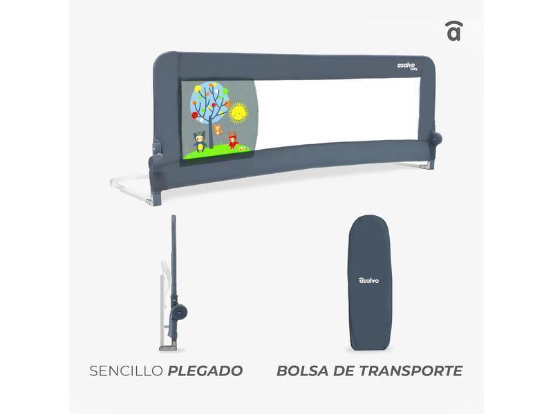 Asalvo 2 EN 1 Barrera de Seguridad Niños, Cama 150 cm, 2 en 1, Barandilla Cama Niño, Abatible con Correas Ajustables, Ideal para Cama Nido, Fácil Instalación, Lavable y Desmontable, Blanco