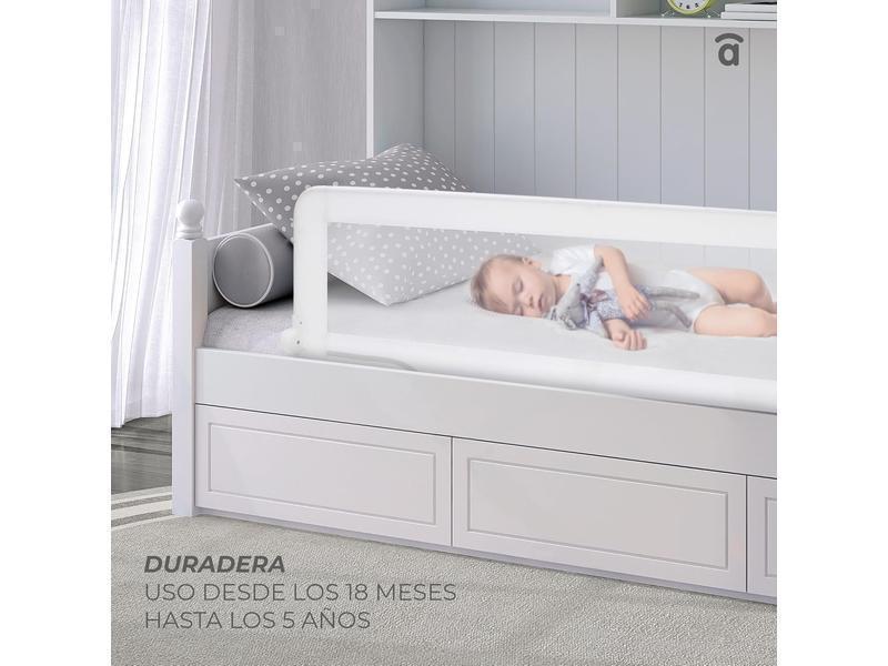 Asalvo 2 EN 1 Barrera de Seguridad Niños, Cama 150 cm, 2 en 1, Barandilla Cama Niño, Abatible con Correas Ajustables, Ideal para Cama Nido, Fácil Instalación, Lavable y Desmontable, Blanco