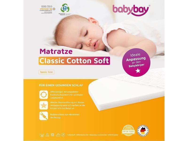 babybay Cama Auxiliar colchón Classic Cotton Soft Apto para Modelo Boxspring, Algodón, Blanco, 105 x 57.5 x 6 cm (1er Pack)