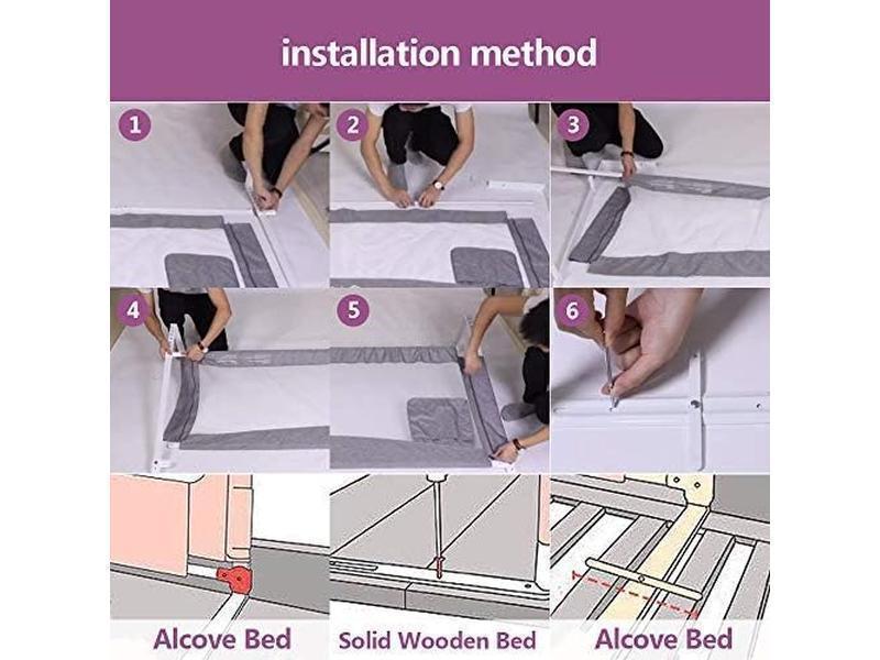 ZEHNHASE Barandilla de La Cama para bebés, Barrera de Cama para niños Colchón Doble, Doble, tamaño Completo tamaño Queen y King (Gris, 190cm)