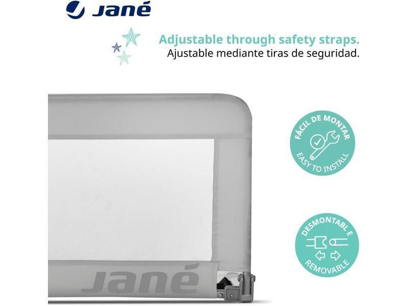 Jané Barrera de Cama Abatible, Largo 90 cm, Bolsa Transporte, Diseño Extra Alto, Transpirable, Gris