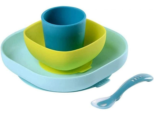 BÉABA Juego de Vajilla en Silicona InfantilSet de 4 Piezas  bebé