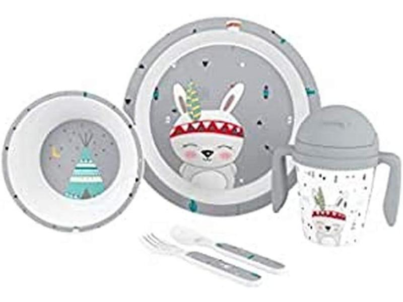 Juego de Vajilla Bebe Interbaby | Set Vajilla Infantil 5 Piezas Plato Llano, Bo, Cuchara, Tenedor y Vaso