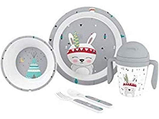 Juego de Vajilla Bebe Interbaby | Set Vajilla Infantil 5 Piezas Plato Llano, Bo, Cuchara, Tenedor y Vaso