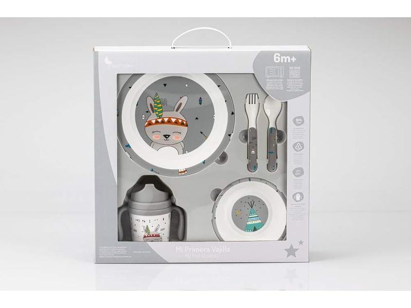 Juego de Vajilla Bebe Interbaby | Set Vajilla Infantil 5 Piezas Plato Llano, Bo, Cuchara, Tenedor y Vaso