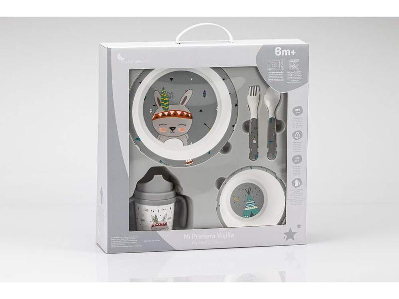 Juego de Vajilla Bebe Interbaby | Set Vajilla Infantil 5 Piezas Plato Llano, Bo, Cuchara, Tenedor y Vaso