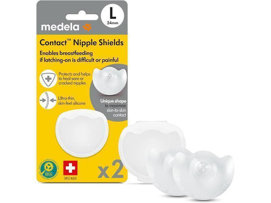 Medela pezoneras para lactancia Contact, protectores delgados de silicona y sin BPA, 1 paquete con dos protectores (24 mm) y estuche