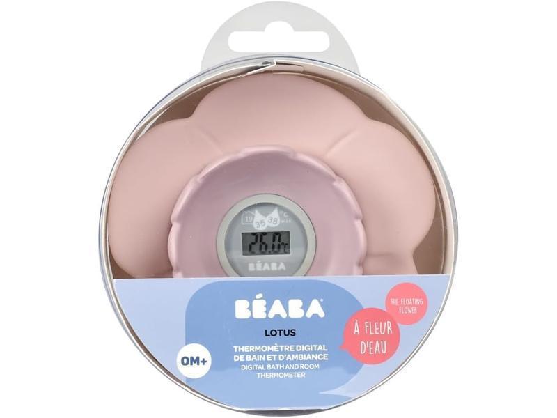 Béaba, Termómetro de Baño Lotus, Digital, Multifunción, Mide la Temperatura de la Habitación y del Agua, Forma de Flor Divertida, Rosa viejo