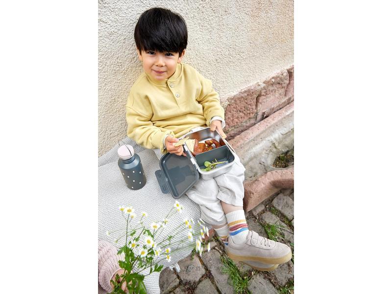 LÄSSIG Fiambrera para niños de acero inoxidable Fiambrera para el desayuno sostenible para el jardín de infancia/Lunchbox Happy prints midnight blue