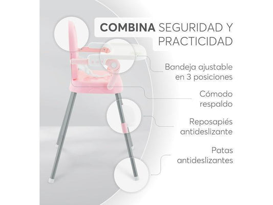 KikkaBoo Trona Bebé 3 en 1 SPOONY, Silla Alta hasta 36 meses, Trona Convertible, Asiento Elevador, Silla Baja, Bandeja Extraíble, Rosa