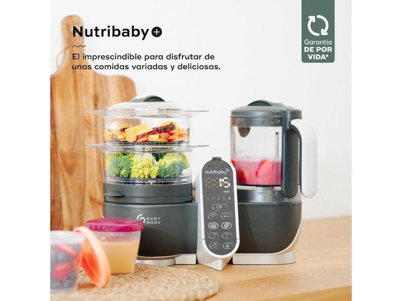 Babymoov Nutribaby(+), Robot Multifunción 6 en 1, Vaporera, Batidora, Gran Capacidad para el Bebé, Óptimo para la Cocina por Lotes, Gris