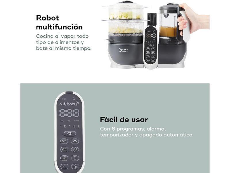 Babymoov Nutribaby(+), Robot Multifunción 6 en 1, Vaporera, Batidora, Gran Capacidad para el Bebé, Óptimo para la Cocina por Lotes, Gris