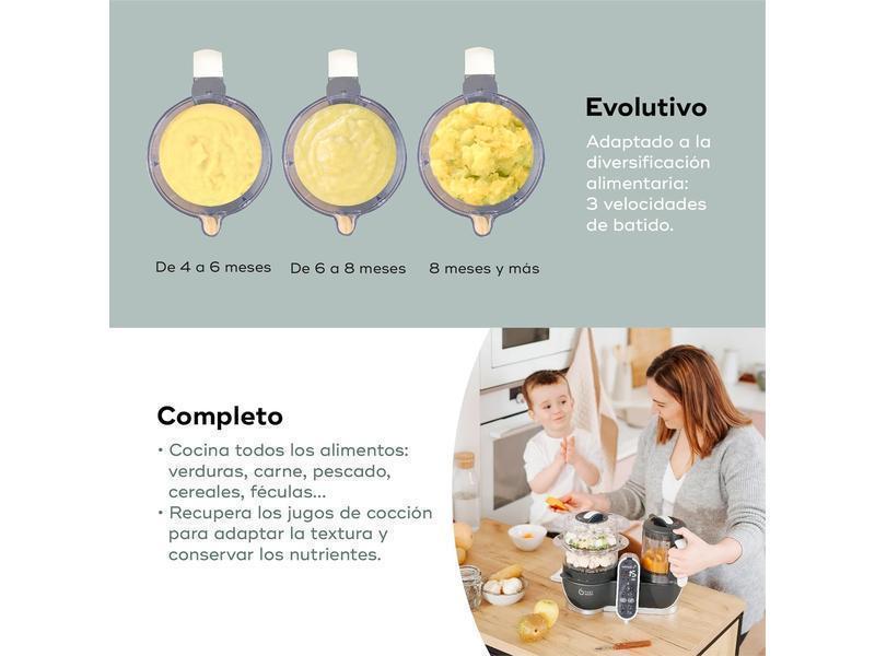 Babymoov Nutribaby(+), Robot Multifunción 6 en 1, Vaporera, Batidora, Gran Capacidad para el Bebé, Óptimo para la Cocina por Lotes, Gris