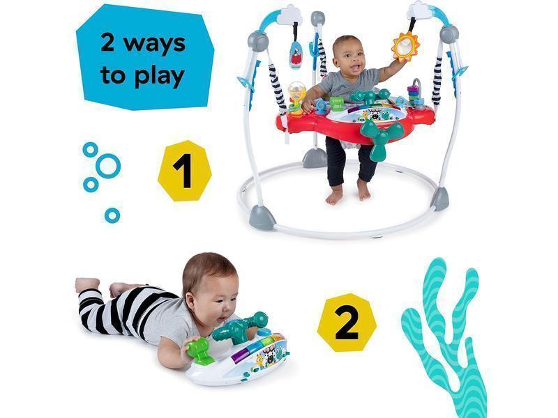 Baby Einstein, Saltador y Centro de Actividades 2 en 1 Ocean Explorers Airplane Adventure, Juguetes Interactivos con Sonidos y Luces, 4 Idiomas, Asiento Giratorio de 360° a partir de 6 meses