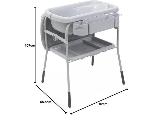 Chicco Cuddle & Bubble Bañera Bebé Ergonómica con Patas y Cambiador con Acolchado y Suave Reductor, Altura Regulable, Cierre Compacto, Organizador, 2 Ruedas, Grey Melange, Máx 11 Kg