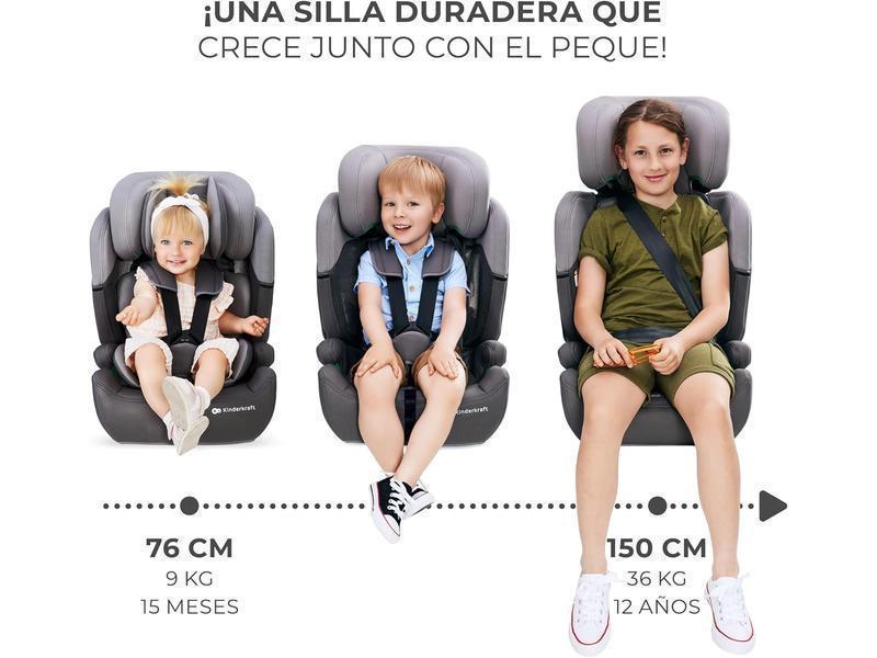 Kinderkraft COMFORT UP I-SIZE 76-150 cm, Silla de coche bebé, Silla coche para niños, Sillade, Cinturón, regula en 11 niveles, Grupo 1/2/3, 15 meses - 12 años, 9-36 kg, Negro