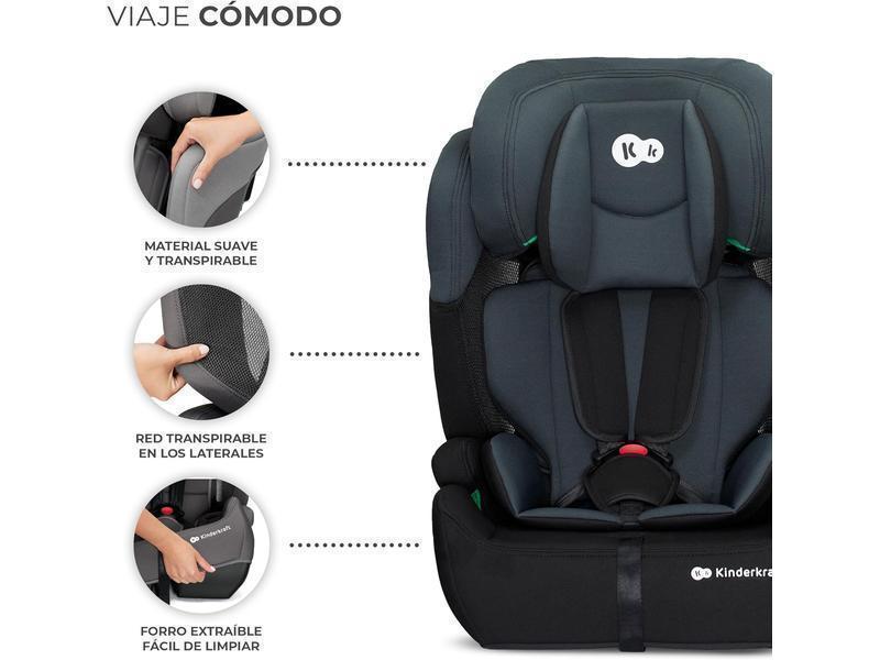 Kinderkraft COMFORT UP I-SIZE 76-150 cm, Silla de coche bebé, Silla coche para niños, Sillade, Cinturón, regula en 11 niveles, Grupo 1/2/3, 15 meses - 12 años, 9-36 kg, Negro