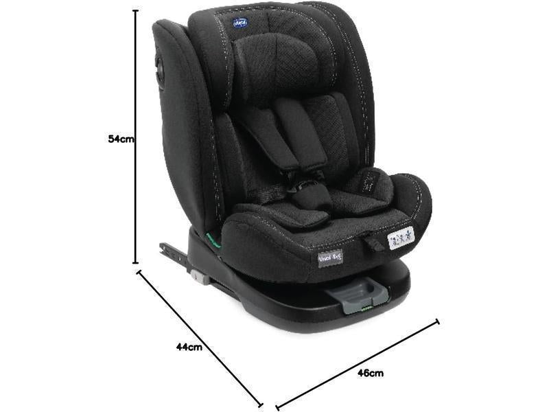 Chicco Unico Evo I'Size Classic, Silla de Coche ISOFIX para Bebés y Niños de 40 a 150 cm, Grupo 0123 desde Recién Nacido hasta 12 Años, Giratoria 360º, Reductor, Ajustable y Protección Lateral, Negra