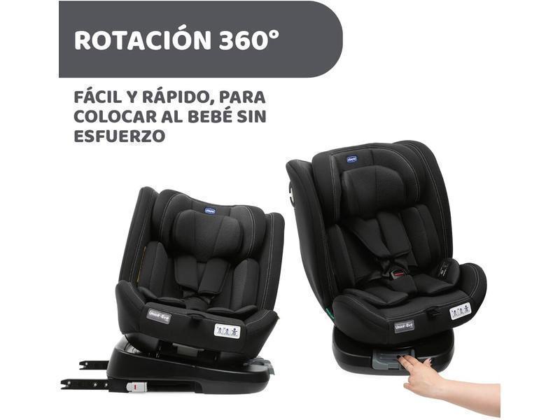 Chicco Unico Evo I'Size Classic, Silla de Coche ISOFIX para Bebés y Niños de 40 a 150 cm, Grupo 0123 desde Recién Nacido hasta 12 Años, Giratoria 360º, Reductor, Ajustable y Protección Lateral, Negra