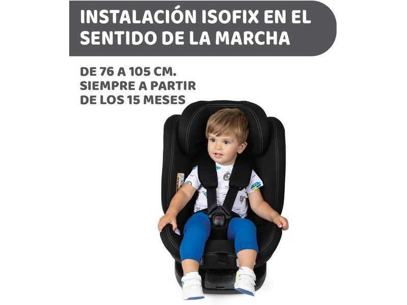 Chicco Unico Evo I'Size Classic, Silla de Coche ISOFIX para Bebés y Niños de 40 a 150 cm, Grupo 0123 desde Recién Nacido hasta 12 Años, Giratoria 360º, Reductor, Ajustable y Protección Lateral, Negra