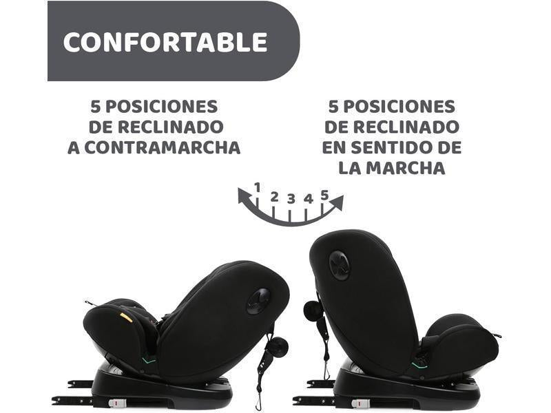 Chicco Unico Evo I'Size Classic, Silla de Coche ISOFIX para Bebés y Niños de 40 a 150 cm, Grupo 0123 desde Recién Nacido hasta 12 Años, Giratoria 360º, Reductor, Ajustable y Protección Lateral, Negra