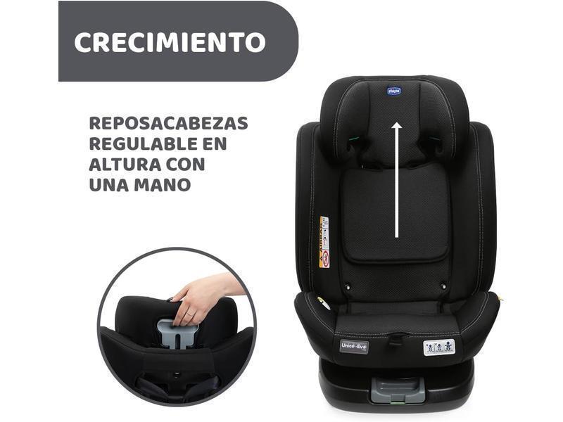 Chicco Unico Evo I'Size Classic, Silla de Coche ISOFIX para Bebés y Niños de 40 a 150 cm, Grupo 0123 desde Recién Nacido hasta 12 Años, Giratoria 360º, Reductor, Ajustable y Protección Lateral, Negra