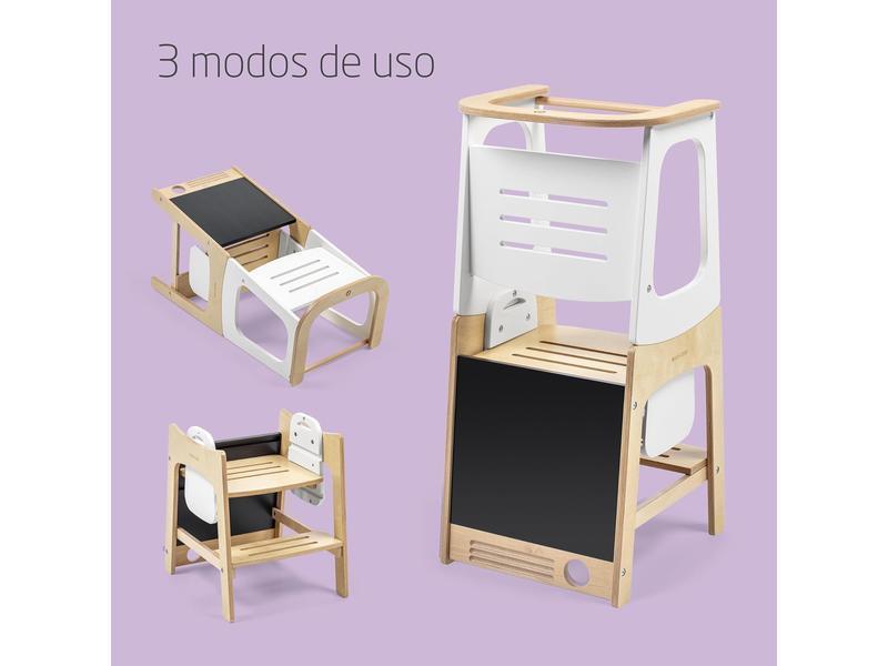 Maxi-Cosi Toucan 3 en 1 Torre aprendizaje madera, Torre de aprendizaje Montessori, 1,5-99 Años, 10-150kg, 3 Alturas, Se Transforma en Mesa y Silla/Taburete, FSC® 100 % Madera Certificada, Natural Wood
