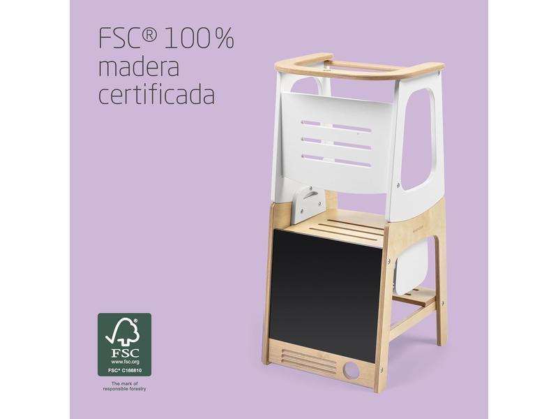 Maxi-Cosi Toucan 3 en 1 Torre aprendizaje madera, Torre de aprendizaje Montessori, 1,5-99 Años, 10-150kg, 3 Alturas, Se Transforma en Mesa y Silla/Taburete, FSC® 100 % Madera Certificada, Natural Wood