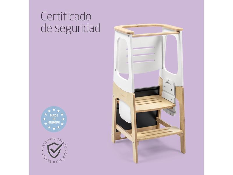 Maxi-Cosi Toucan 3 en 1 Torre aprendizaje madera, Torre de aprendizaje Montessori, 1,5-99 Años, 10-150kg, 3 Alturas, Se Transforma en Mesa y Silla/Taburete, FSC® 100 % Madera Certificada, Natural Wood