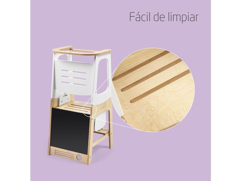Maxi-Cosi Toucan 3 en 1 Torre aprendizaje madera, Torre de aprendizaje Montessori, 1,5-99 Años, 10-150kg, 3 Alturas, Se Transforma en Mesa y Silla/Taburete, FSC® 100 % Madera Certificada, Natural Wood