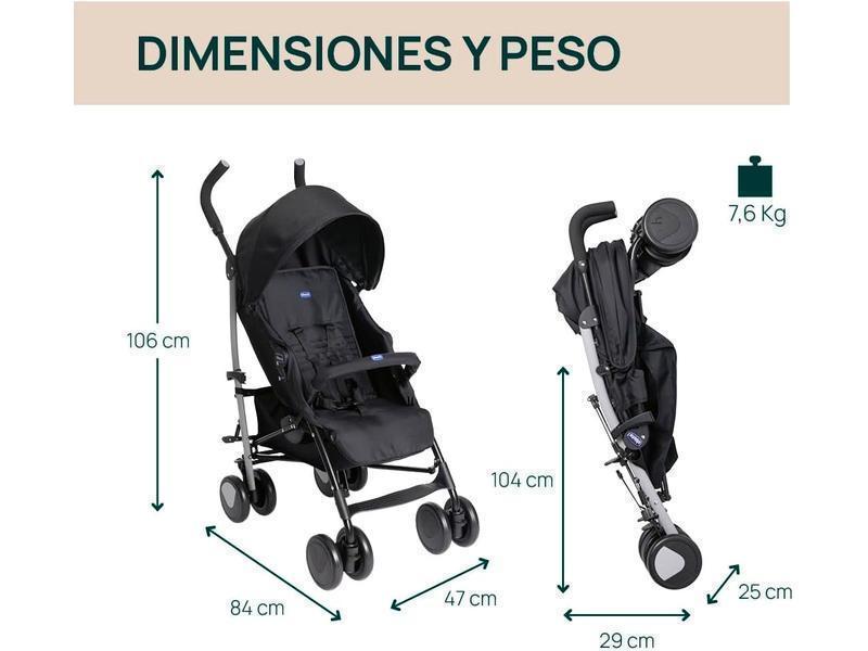 Chicco Echo Lite, Silla de Paseo Bebé Ligera, 0+ Meses-22 Kg, Respaldo Reclinable en 4 Posiciones, Asiento Espacioso, Paragolpes, Cierre Paraguas, Frenos Gemelos y Ruedas Delanteras Giratorias, Negro