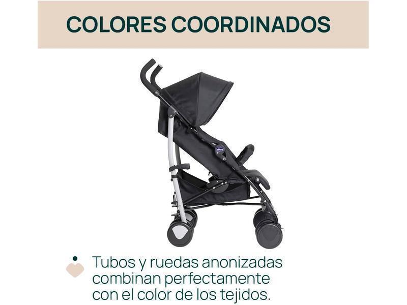 Chicco Echo Lite, Silla de Paseo Bebé Ligera, 0+ Meses-22 Kg, Respaldo Reclinable en 4 Posiciones, Asiento Espacioso, Paragolpes, Cierre Paraguas, Frenos Gemelos y Ruedas Delanteras Giratorias, Negro