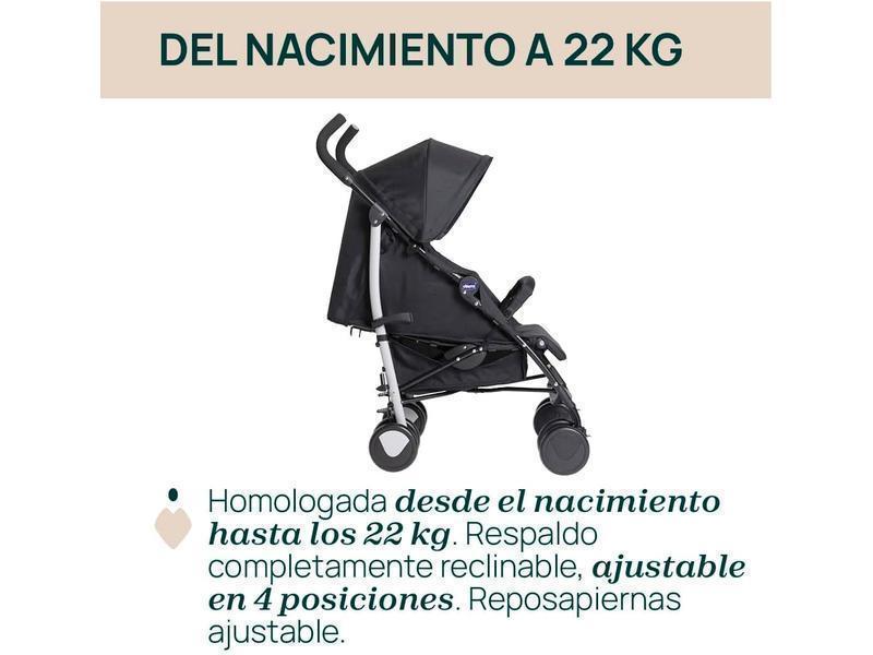 Chicco Echo Lite, Silla de Paseo Bebé Ligera, 0+ Meses-22 Kg, Respaldo Reclinable en 4 Posiciones, Asiento Espacioso, Paragolpes, Cierre Paraguas, Frenos Gemelos y Ruedas Delanteras Giratorias, Negro