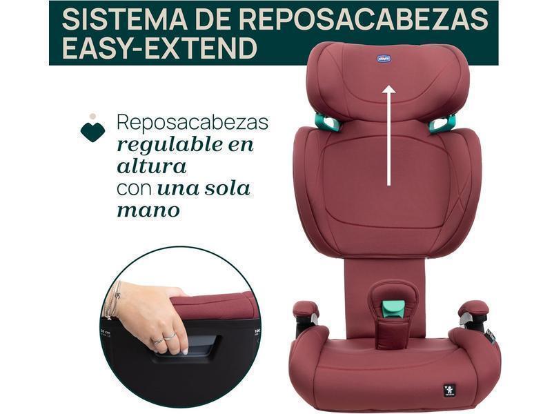 Chicco Quizy Lite i-Size, Silla Infantil para Coche 3-12 Años (100-150 cm), Peso 15-36 kg, Fácil de Instalar, Reclinable, Ajustable en Altura, Reposabrazos Acolchados y Cómodo Asiento, RUBY, rojo