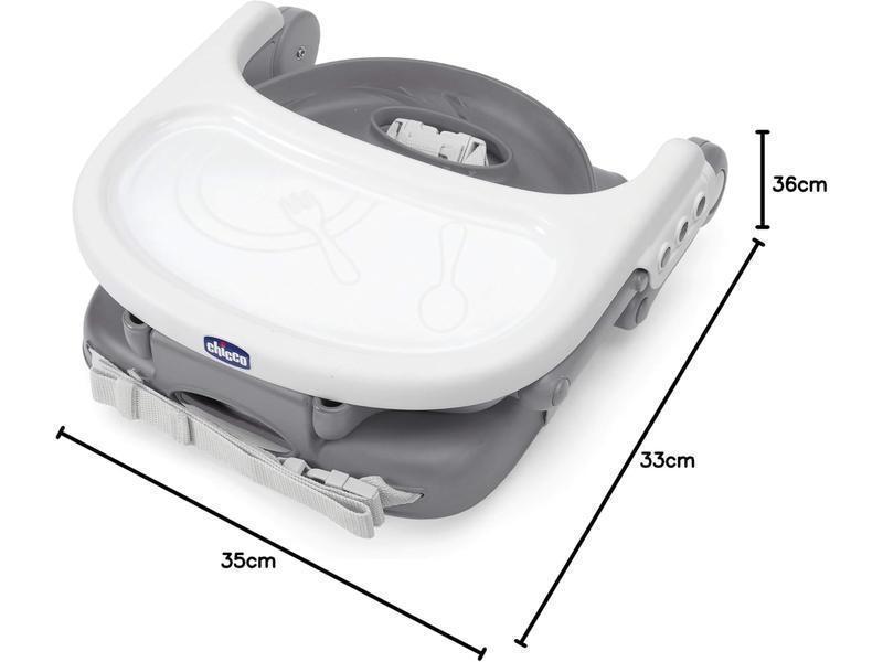 Chicco Pocket Snack Alzador de Silla para Niños para Comer, Apto de 6 Meses hasta 3 Años (15 kg), Trona de Viaje Portátil y Ajustable para Bebés, Compacta y con Bandeja - Gris (Dark Grey)