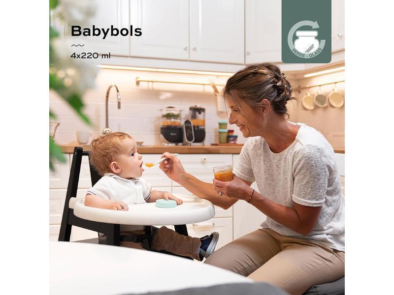 Babymoov Babybols - Lote 4 botes de conservación cristal 220 ml - Tapas Herméticas & Reescribibles