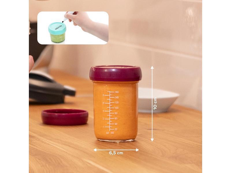 Babymoov Babybols - Lote 4 botes de conservación cristal 220 ml - Tapas Herméticas & Reescribibles