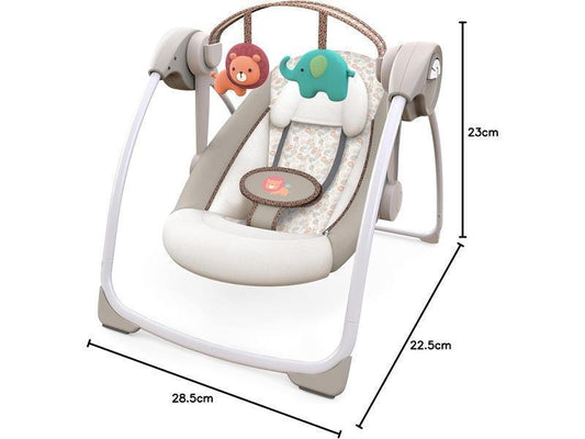 Ingenuity, Columpio Compacto y Plegable Cozy Kingdom - 6 Velocidades de Balanceo, 12 Melodías Calmantes, Arco de Juego Desmontable, 2 Juguetes de Peluche, Arnés de 5 Puntos, Desde Recién Nacido