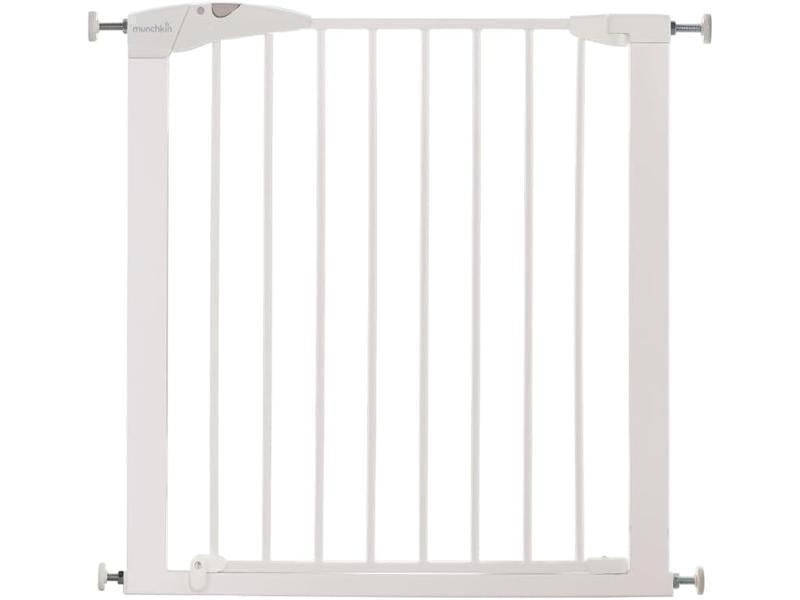 Munchkin Valla de Seguridad Infantil, Barrera de Escalera para Bebés y Niños Pequeños, Valla de Montaje Fácil sin Tornillos, Puerta de Seguridad para Bebé, Valla Metálica, 76-82 cm, Blanco