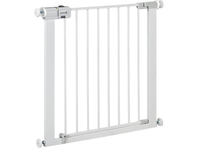 Safety 1st Secure Tech Metal Barrera de seguridad niños, metálica para puertas y escaleras con apertura de 73-80 cm, extensible hasta 136 cm con extensiones que se venden por separado, color blanco