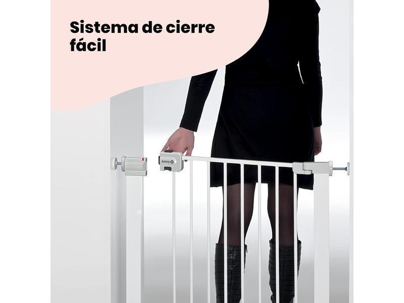 Safety 1st Secure Tech Metal Barrera de seguridad niños, metálica para puertas y escaleras con apertura de 73-80 cm, extensible hasta 136 cm con extensiones que se venden por separado, color blanco