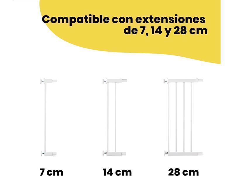 Safety 1st Secure Tech Metal Barrera de seguridad niños, metálica para puertas y escaleras con apertura de 73-80 cm, extensible hasta 136 cm con extensiones que se venden por separado, color blanco