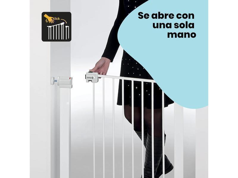 Safety 1st Secure Tech Metal Barrera de seguridad niños, metálica para puertas y escaleras con apertura de 73-80 cm, extensible hasta 136 cm con extensiones que se venden por separado, color blanco